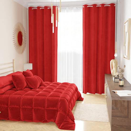 PETTI Tenda a Pannello in Velluto per Interni con Anelli, 140x280 cm, Rosso Latest fashion