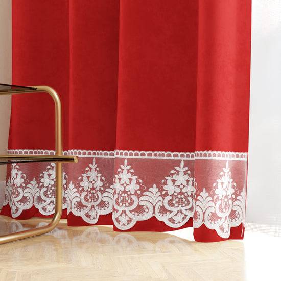 PETTI Tenda a Pannello in Velluto per Interni con Anelli e Pizzo Rebrodè, 140x280 cm, Rosso by Sissy Online Outlet