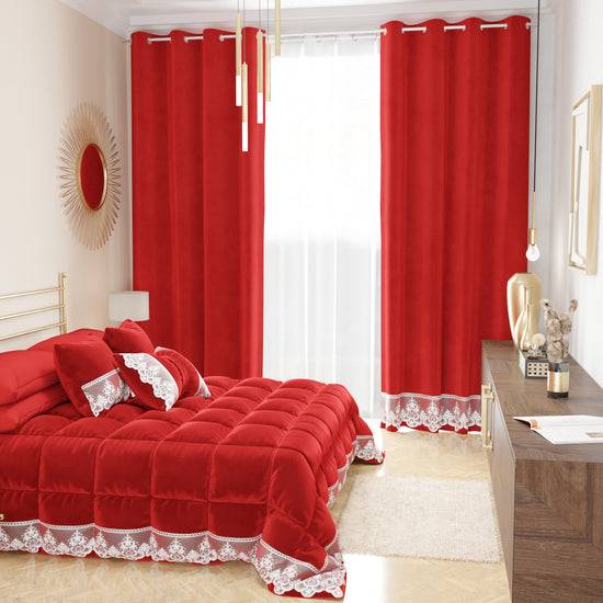 PETTI Tenda a Pannello in Velluto per Interni con Anelli e Pizzo Rebrodè, 140x280 cm, Rosso by Sissy Online Outlet