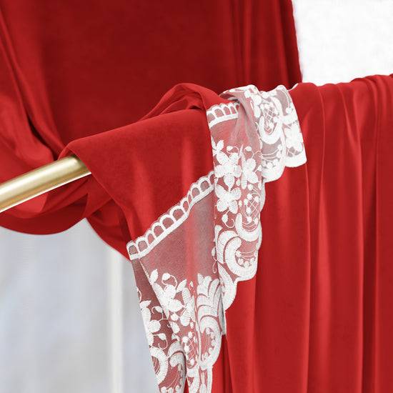 PETTI Tenda a Pannello in Velluto per Interni con Anelli e Pizzo Rebrodè, 140x280 cm, Rosso by Sissy Online Outlet