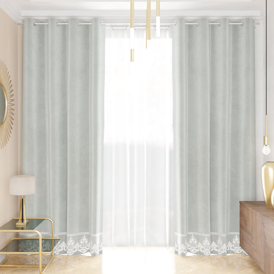 PETTI Tenda a Pannello in Velluto per Interni con Anelli e Pizzo Rebrodè, 140x280 cm, Grigio Chiaro by Sissy Offerte esclusive