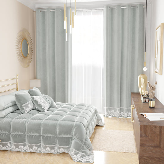 PETTI Tenda a Pannello in Velluto per Interni con Anelli e Pizzo Rebrodè, 140x280 cm, Grigio Chiaro by Sissy Offerte esclusive