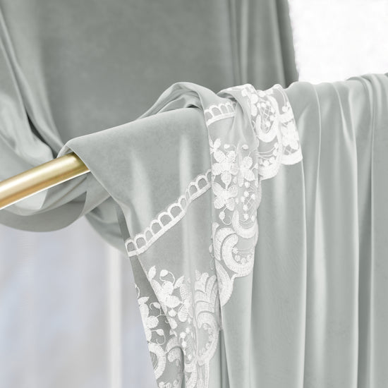 PETTI Tenda a Pannello in Velluto per Interni con Anelli e Pizzo Rebrodè, 140x280 cm, Grigio Chiaro by Sissy Offerte esclusive