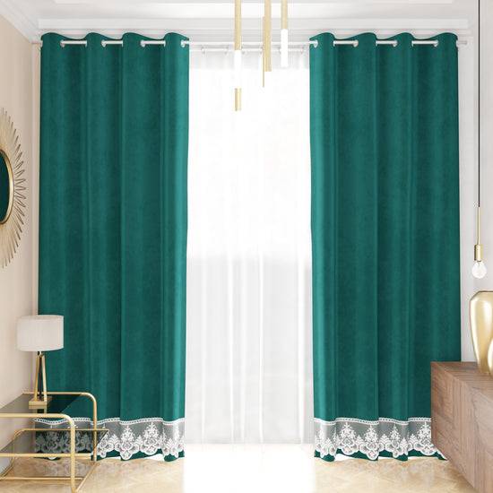 PETTI Tenda a Pannello in Velluto per Interni con Anelli e Pizzo Rebrodè, 140x280 cm, Ottanio by Sissy Grandi sconti