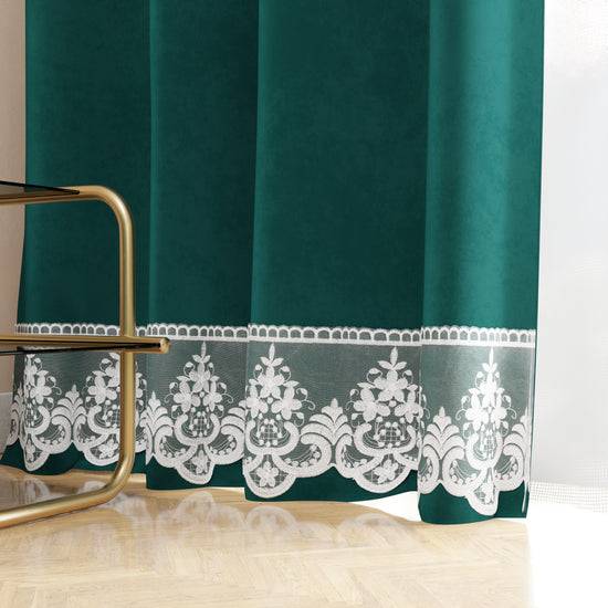 PETTI Tenda a Pannello in Velluto per Interni con Anelli e Pizzo Rebrodè, 140x280 cm, Ottanio by Sissy Grandi sconti