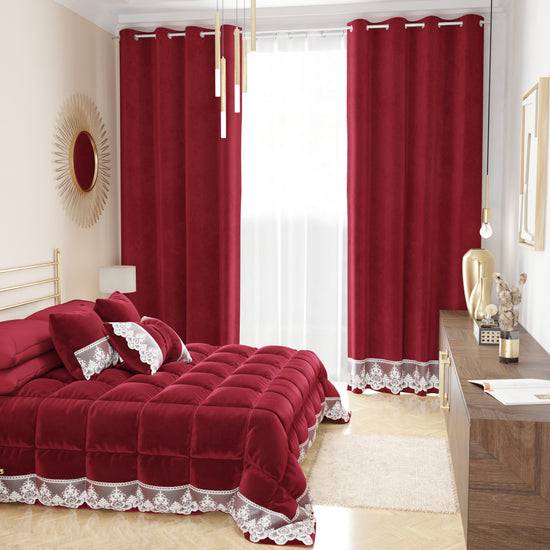 PETTI Tenda a Pannello in Velluto per Interni con Anelli e Pizzo Rebrodè, 140x280 cm, Bordeaux by Sissy Bestseller