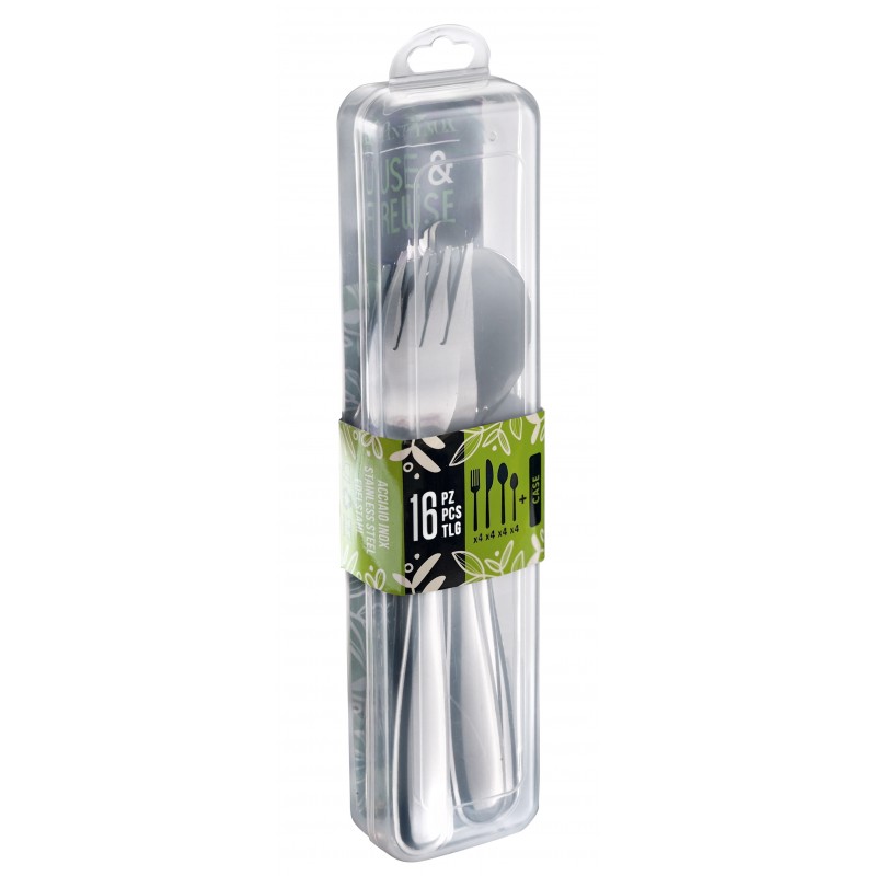 Pintinox USE&REUSE » Set posate da viaggio 16 pezzi in acciaio inox con custodia in polipropilene