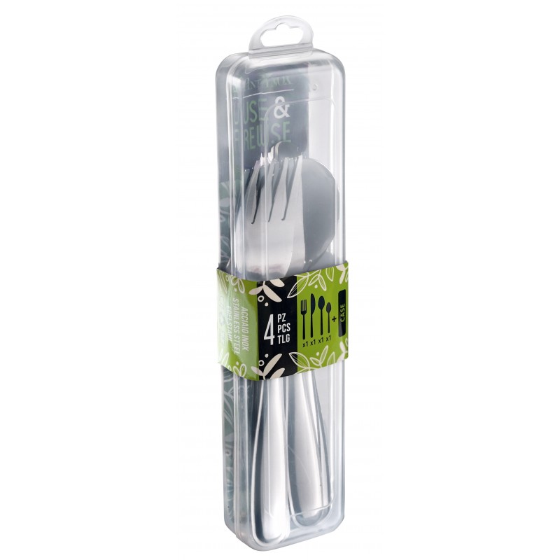 Pintinox USE&REUSE » Set posate da viaggio 4 pezzi in acciaio inox con custodia in polipropilene