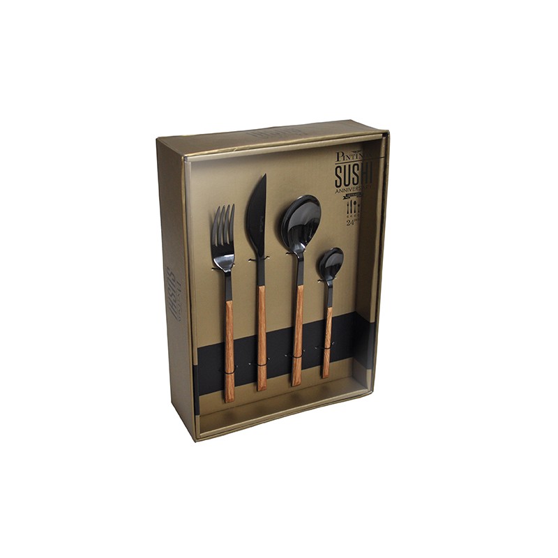 Pintinox Sushi Anniversary Black&Wenge » set 24 posate da tavola in acciaio Vendita Calda