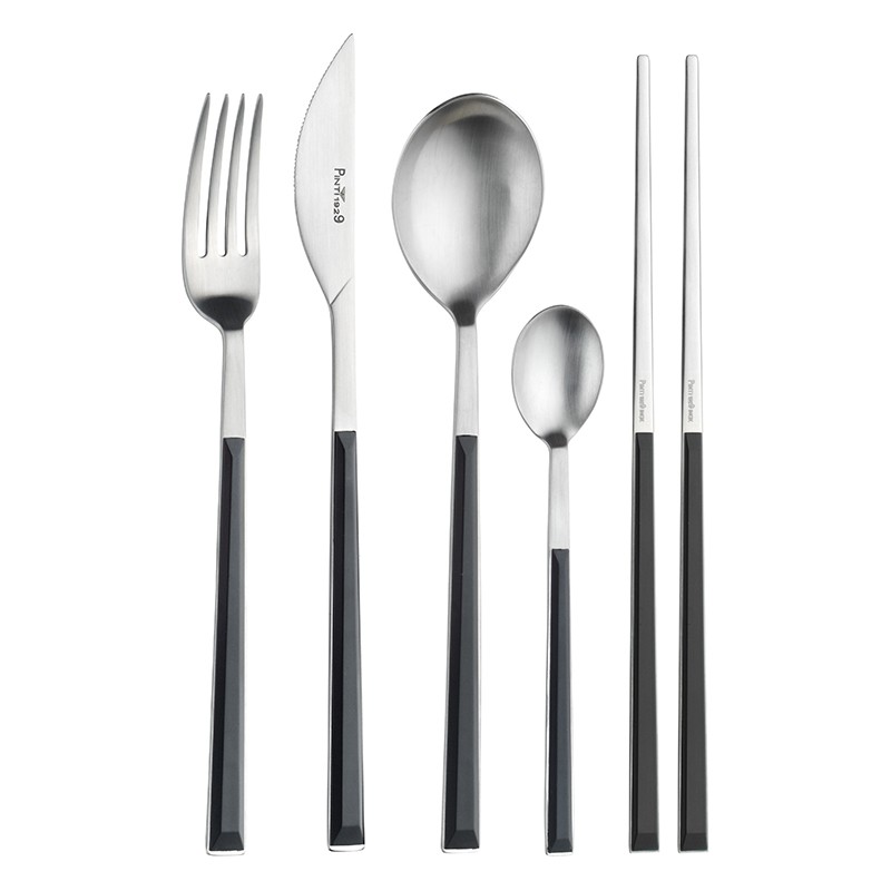 Pintinox Sushi Pro » Set 24 posate da tavola in acciaio satinato con manico nero 2025