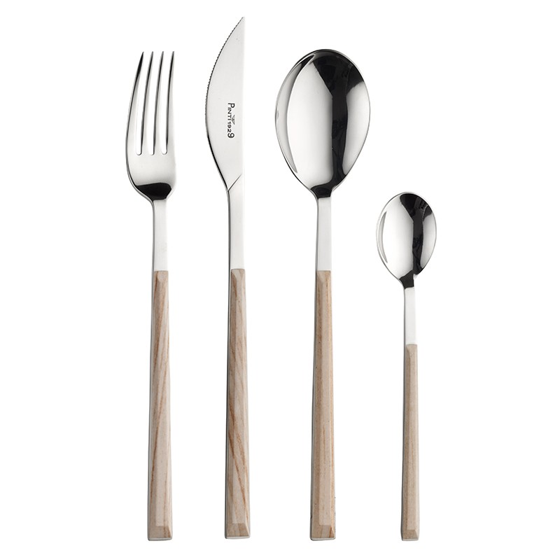 Pintinox Sushi Queen » Set 24 posate da tavola in acciaio lucido con manico betulla