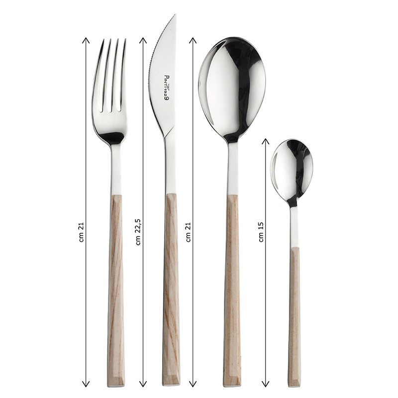 Pintinox Sushi Queen » Set 24 posate da tavola in acciaio lucido con manico betulla In Linea