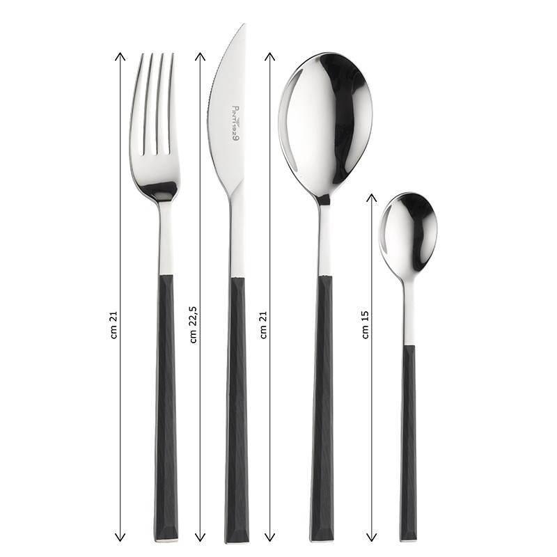 Pintinox Sushi Queen » Set 24 posate da tavola in acciaio lucido con manico ebano Nuovo