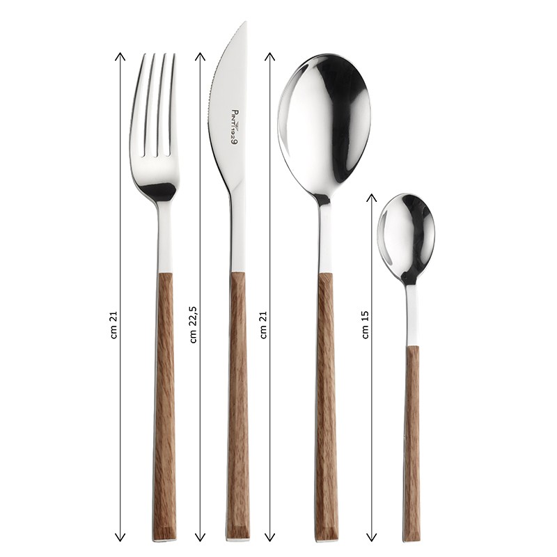 Pintinox Sushi Queen » set 24 posate da tavola in acciaio lucido con manico teak Vendita