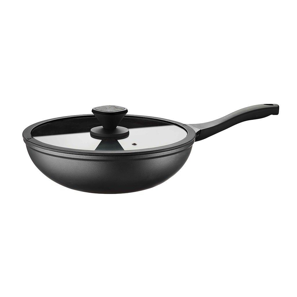 Pintinox PRO » Wok Ø 30 cm in alluminio con rivestimento interno antiaderente con coperchio Vendita Calda
