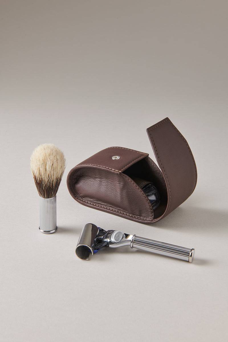 Lorenzi Milano Set rasoio pennello barba viaggio in Ottone cromato 2025