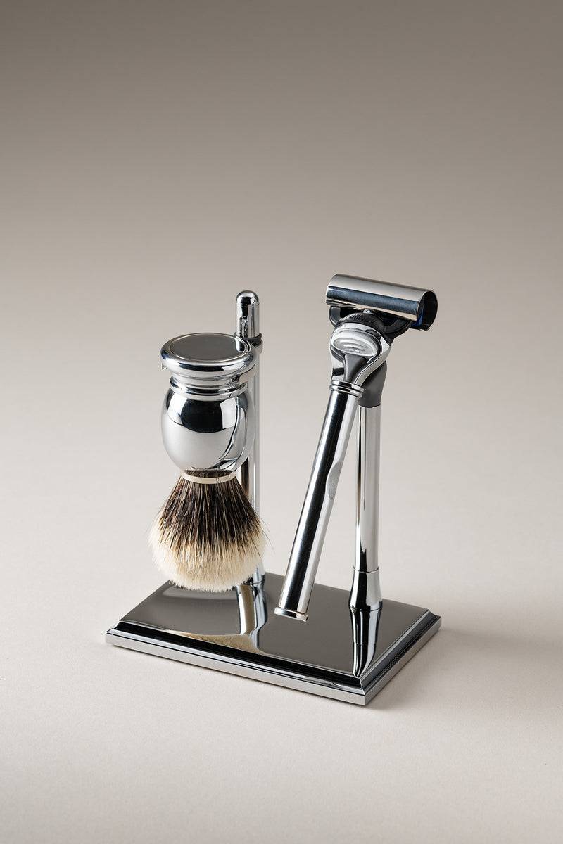 Lorenzi Milano Set rasoio pennello rettangolare in Ottone cromato Vendita