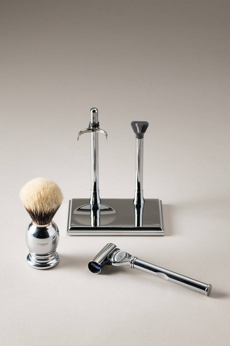 Lorenzi Milano Set rasoio pennello rettangolare in Ottone cromato Vendita