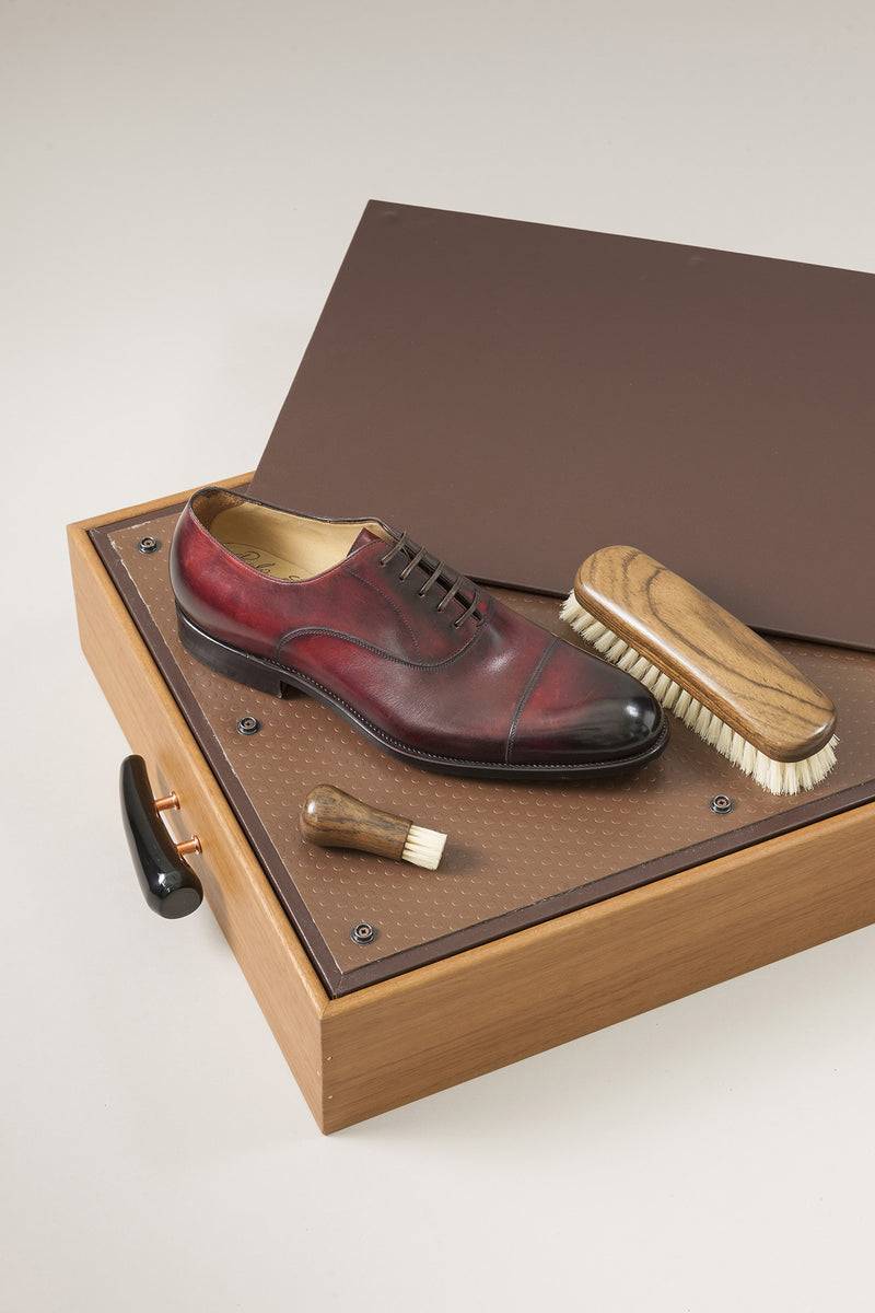 Lorenzi Milano Vassoio pulizia scarpe con spazzole Ovangkol in Zebu Spedizione Gratuita