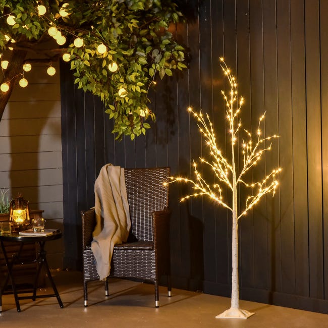 Leroymerlin Outsunny Albero di Natale con Luci LED Base Quadrata e Cavo di Alimentazione per Interni ed Esterni in Acciaio e PP 20x20x150 Bianco Pezzi Unici