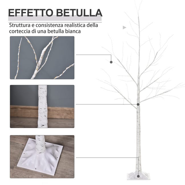 Leroymerlin Outsunny Albero di Natale con Luci LED Base Quadrata e Cavo di Alimentazione per Interni ed Esterni in Acciaio e PP 20x20x150 Bianco Pezzi Unici