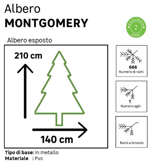 Leroymerlin Albero di Natale artificiale Montgomery verde H 210 cm x Ø 140 cm Qualità Garantita