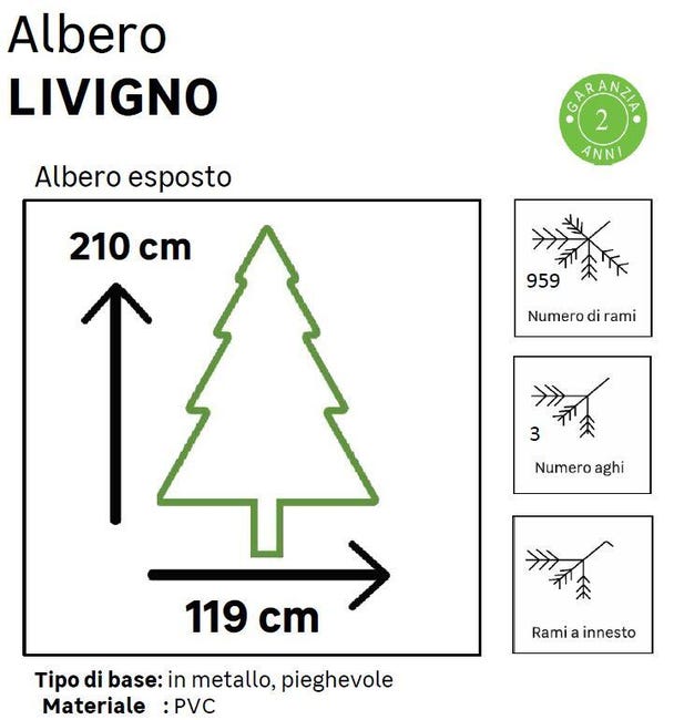 Leroymerlin Albero di Natale artificiale Livigno verde H 210 cm x Ø 119 cm Convenienza