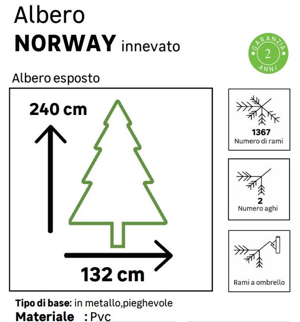 Leroymerlin Albero di Natale artificiale innevato Norway verde H 240 cm x Ø 132 cm Online