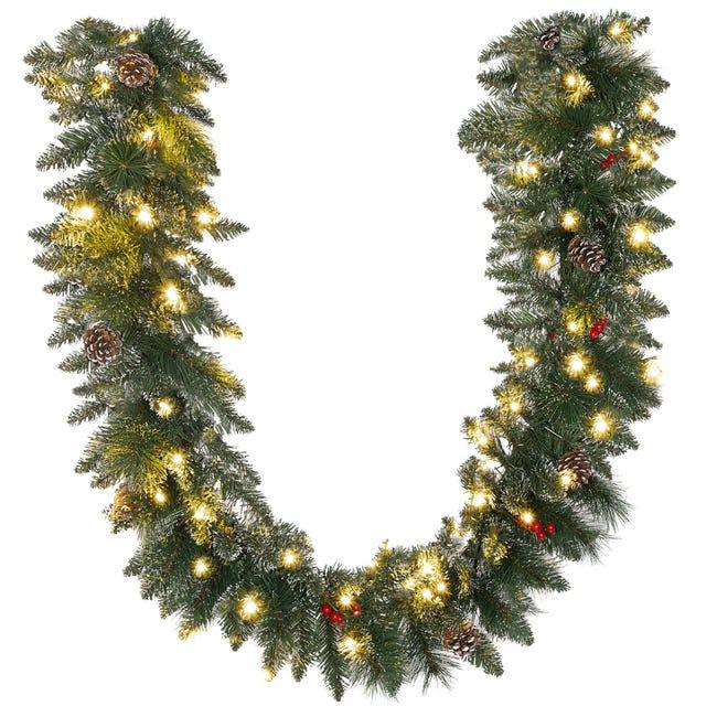 Leroymerlin HOMCOM Ghirlanda Natalizia con 50 Luci LED Bianche e Decorazioni in Plastica e Metallo 180x30x30 cm Verde In Vendita