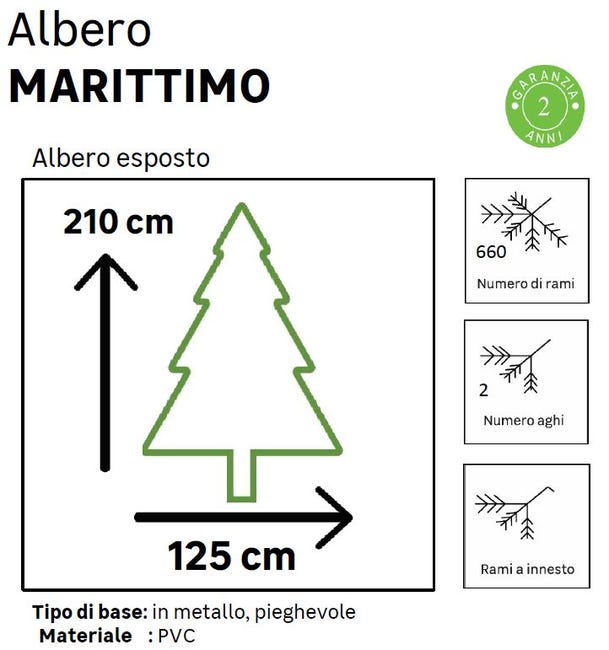 Leroymerlin Albero di Natale artificiale Marittimo verde H 210 cm x Ø 125 cm Offerte
