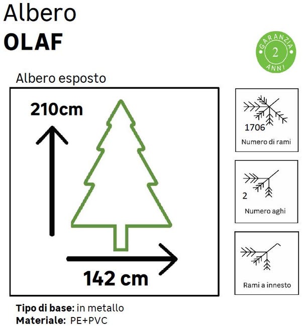 Leroymerlin Albero di Natale artificiale innevato Olaf verde H 210 cm x Ø 142 cm Negozio