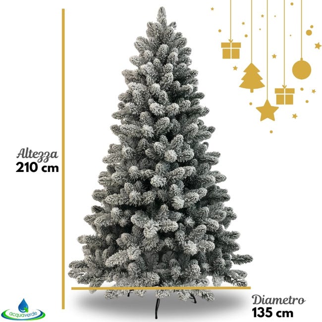 Leroymerlin Albero di Natale Innevato Acquaverde Folto e Realistico Rami con Apertura ad Ombrello Ignifugo In PVC Verde e Bianco con Base in Metallo 210 cm Qualità