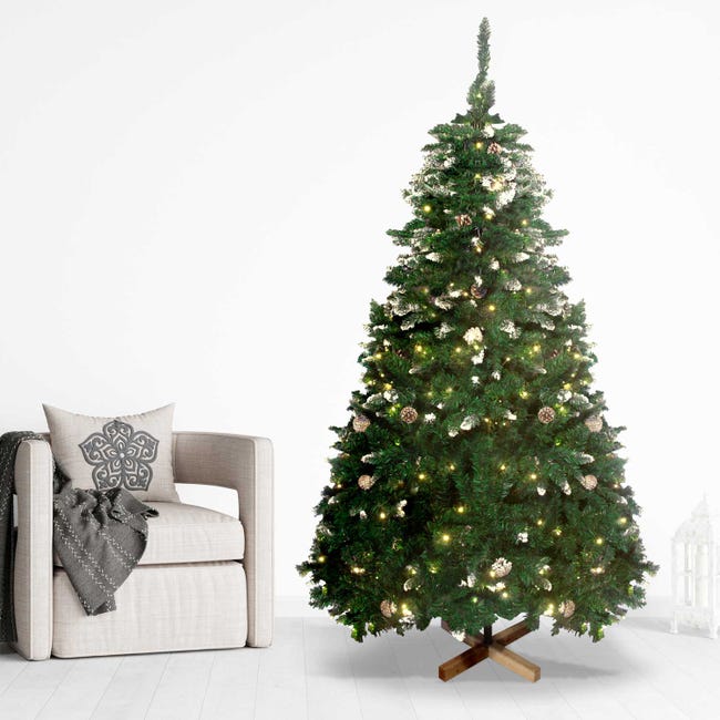 Leroymerlin Comet - Albero di Natale con luci LED e pigne ø110 x 210H 1200 rami e 60 pigne Qualità Garantita