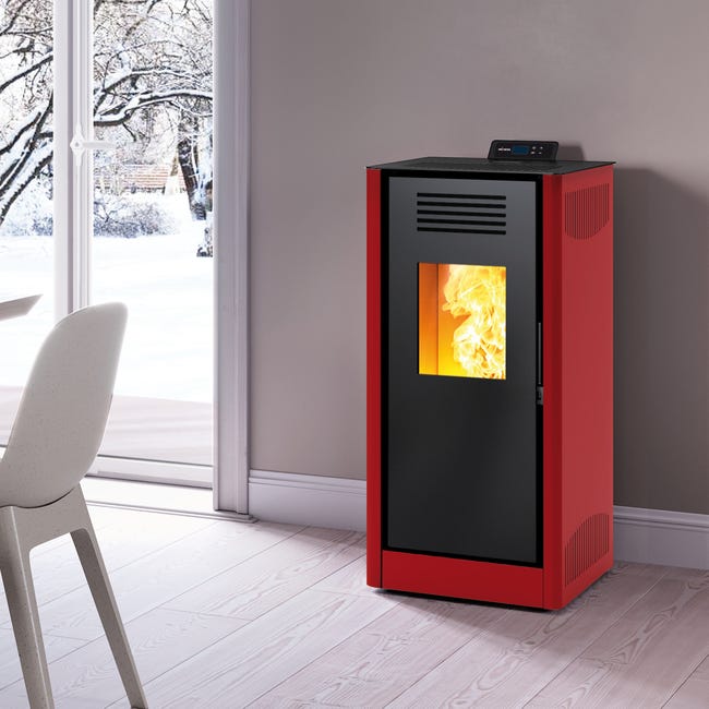 Leroymerlin Stufa a pellet ventilata Mirano wi-fi 8 kW rosso mattone Qualità Garantita