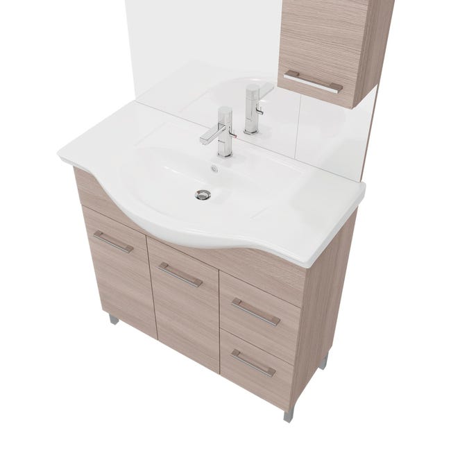 Leroymerlin Mobile sottolavabo e lavabo con sifone Symoa legno naturale in truciolare L 85 x H 81.5 x P 50.5 cm 2 ante 2 cassetti Prezzo Ridotto