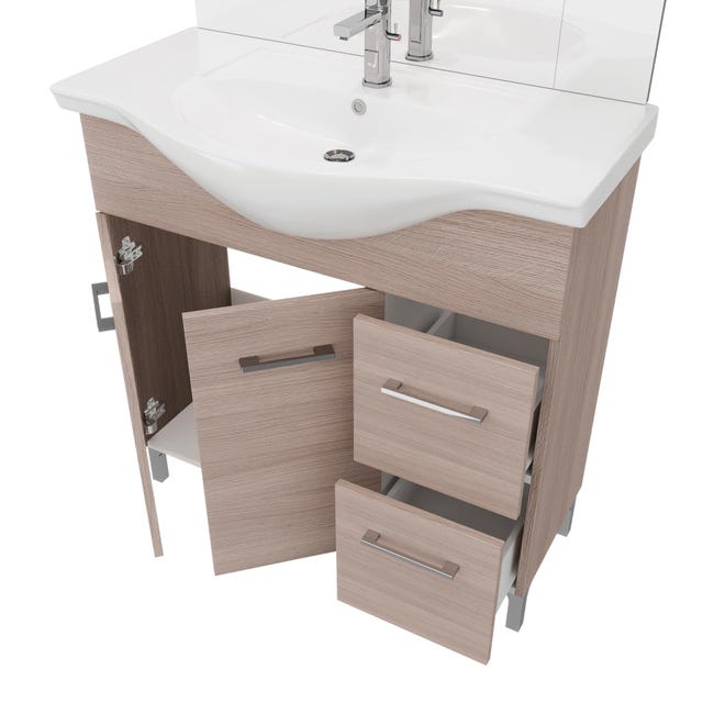 Leroymerlin Mobile sottolavabo e lavabo con sifone Symoa legno naturale in truciolare L 85 x H 81.5 x P 50.5 cm 2 ante 2 cassetti Prezzo Ridotto