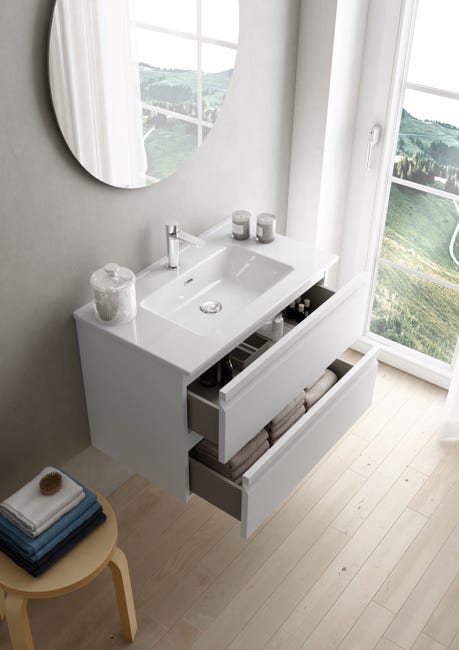 Leroymerlin Mobile sottolavabo e lavabo Pull bianco opaco in mdf L 80 x H 56 x P 46 cm 2 cassetti Sottocosto