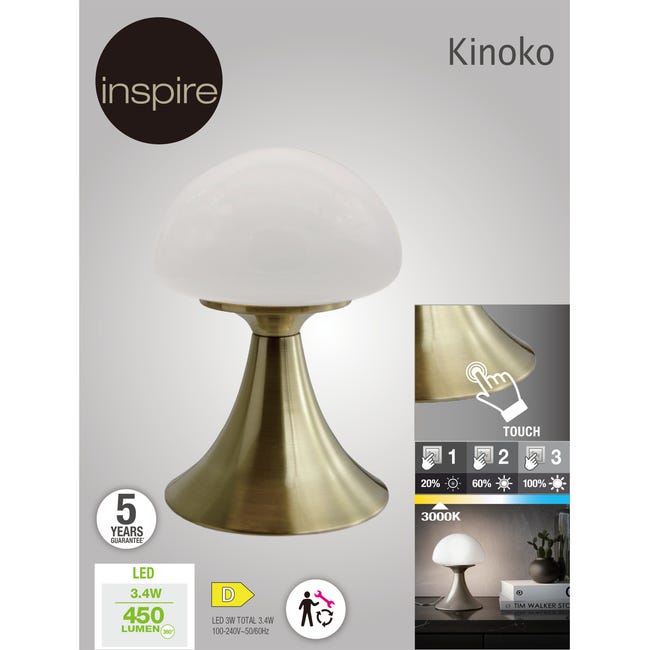 Leroymerlin Lampada da tavolo LED glamour Kinoko touch ottone luce calda 450 LUMEN INSPIRE Offerta San Valentino
