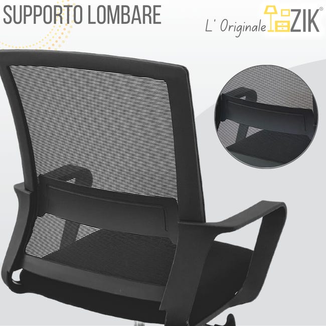 Leroymerlin Sedia Ufficio Ergonomica Supporto Lombare Regolabile e Traspirante - Nero Vendita calda