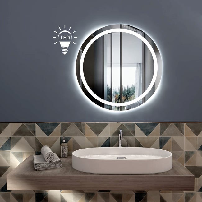 Leroymerlin STYLE GLASS Specchio Bagno Tondo VENERE Diamentro 60 cm Made in Italy Specchio Parete Retroilluminato a Led Latest fashion