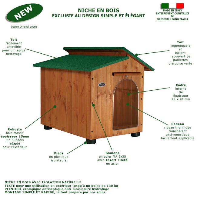 Leroymerlin Cuccia in Legno per Cani da Esterno Rinforzata con "TENDINA IN OMAGGIO" Mod. Alpi Taglia E – Alano 102x122xH108 Made in Italy Offerte stagionali