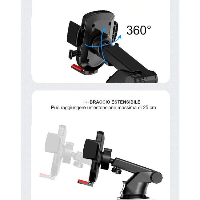 Leroymerlin Porta Cellulare Auto Ventosa Cruscotto Universale – Supporto Smartphone Macchina - Nero Liquidazione