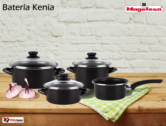Leroymerlin Batteria da Cucina Induzione Set Pentole 7 Pezzi e 3 Padelle Coperchi in Vetro Magefesa Nero KENIA Enormi risparmi