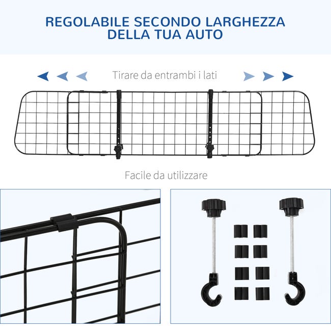Leroymerlin PawHut Barriera Divisore per Cani Universale per Poggiatesta Macchina Facile da Installare Regolabile 91-152cm Offerta settimanale