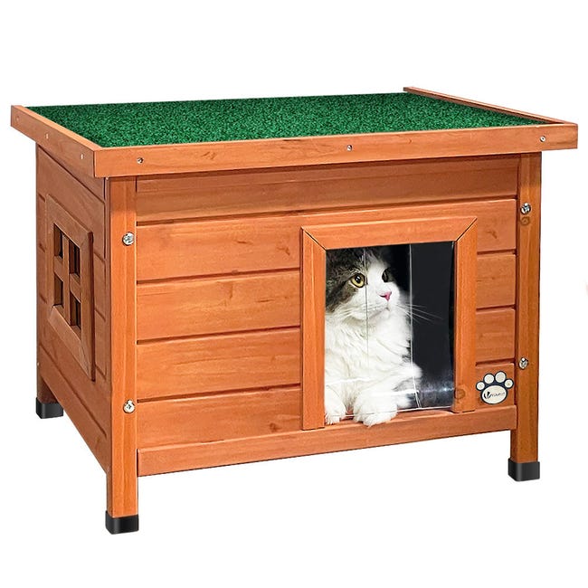 Leroymerlin Casetta per Gatti in Legno con Finestra e Porta Cuccia Casa per Gatti 57x45x43cm Ultimo giorno