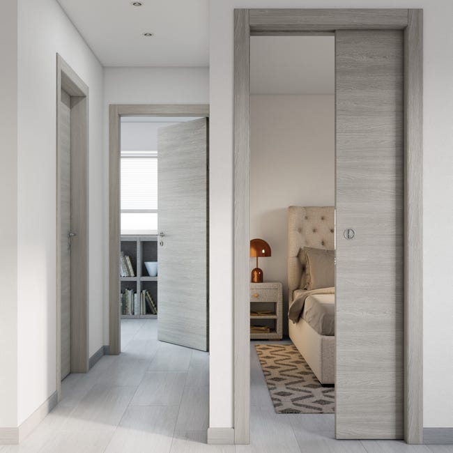 Leroymerlin Porta battente Cambridge rovere grigio L 70 x H 210 cm reversibile Officina