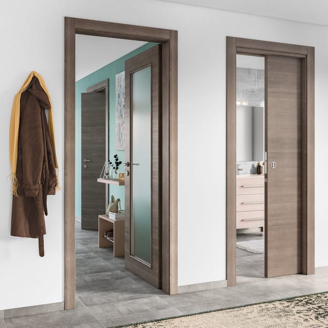 Leroymerlin Porta tamburata scorrevole Stylish grigio L 80 x H 210 cm reversibile Soddisfazione Garantita