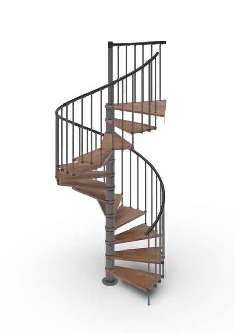Leroymerlin Scala a chiocciola a base tonda Luna larghezza 105 cm struttura in metallo grigio antracite gradini in legno noce Vendita Economica