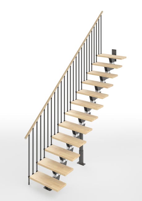 Leroymerlin Scala a rampa dritto Vida larghezza 65 cm struttura in metallo grigio antracite gradini in legno faggio Nuova