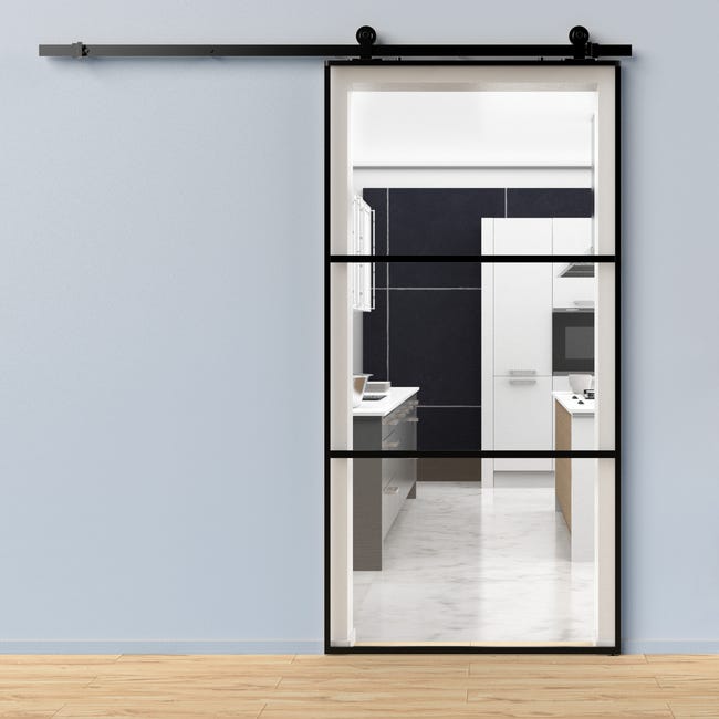 Leroymerlin Porta scorrevole 3V trasparente in alluminio L 96 x H 215 cm con binario Industrial Offerte giornaliere
